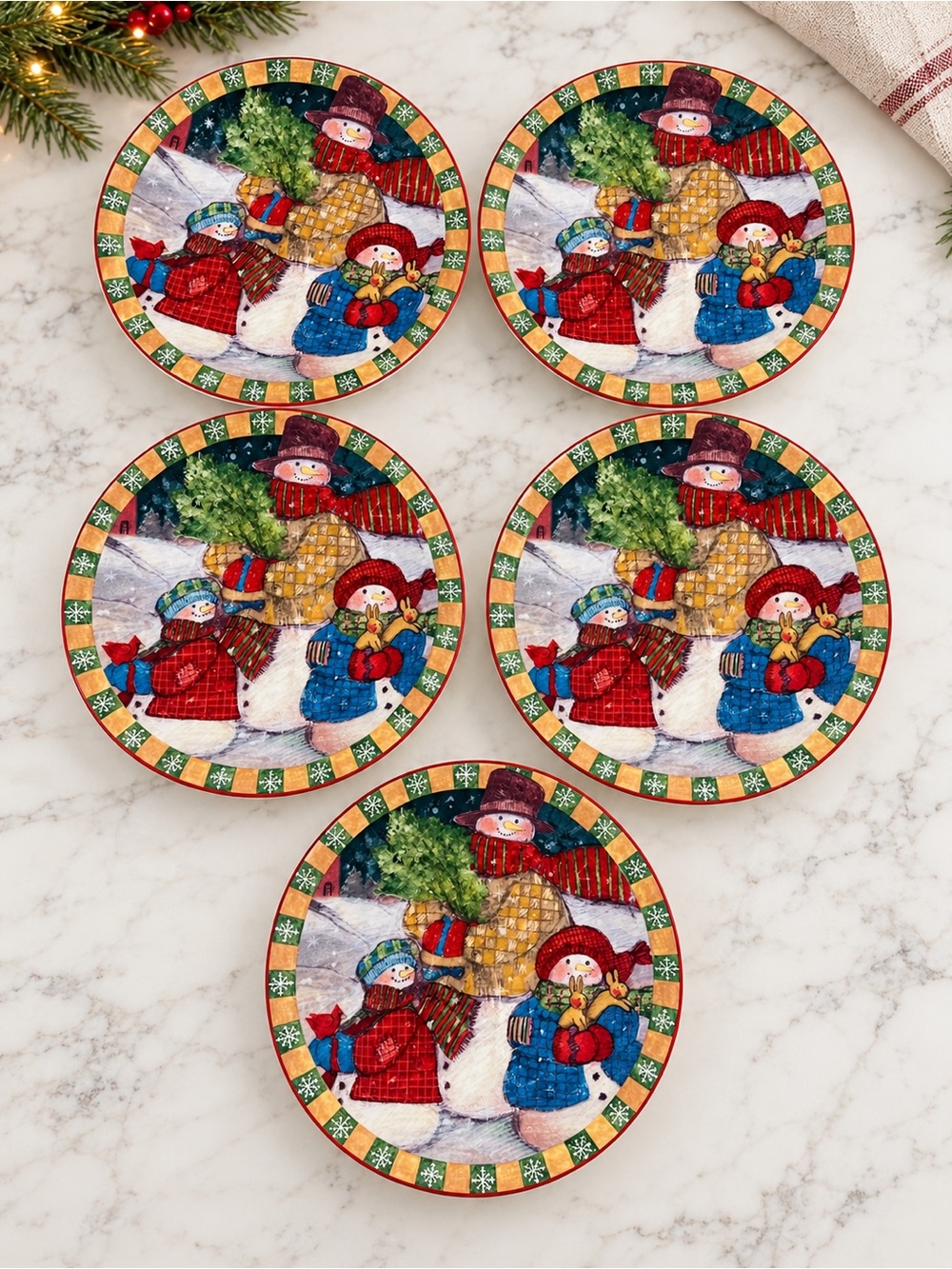Vintage Susan Winget Snowman Dessert Salad Plates 8” Set of 5 Certified Intl
